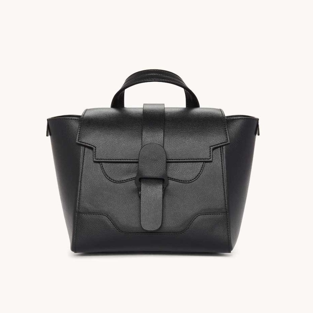 Senreve Black Leather Top-Handle Convertible Satchel